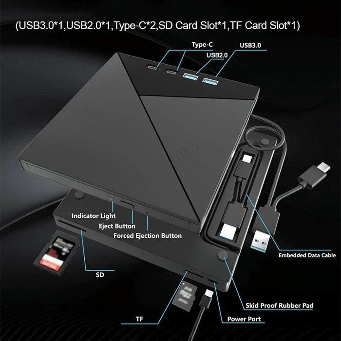 7-in-1 External 4K UHD Blu-ray Writer & Multi-Card Reader Hub (USB 3.0 & Type-C) - Macfixit Australia