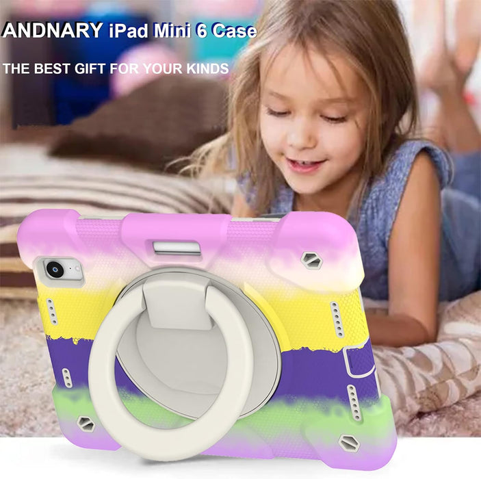 iPad Mini 7 Case (A17 Pro)/iPad Mini 6 Case, 8.3-inch Kids Case With Built-in Pencil Holder, 360° Rotating Handle Stand