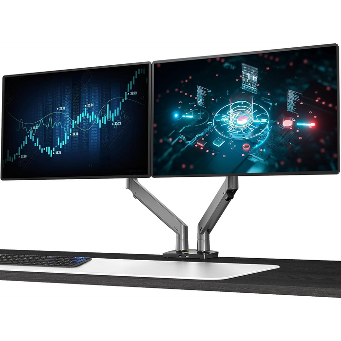 NB North Bayou G75 Dual Monitor Gas Spring Desk Mount – For 22” to 32” Monitors (3–12kg per Arm) – Gunmetal Grey