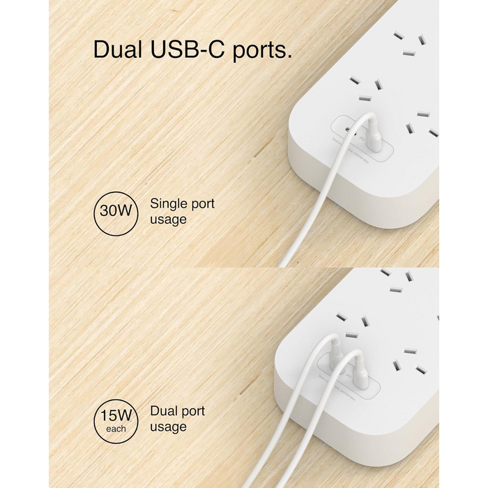Belkin Connect 8-Outlet Surge Protector with Dual USB-C 30W, 2M Power Cord