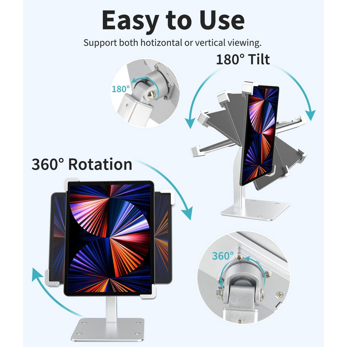 Anti-Theft Tablet Stand with Lock for 9–14” iPads & Tablets – Desk Mount