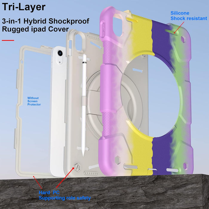 iPad 10th Generation Shockproof Rugged Protective Kids Case With 360° Rotating Stand for 10.9 Inch