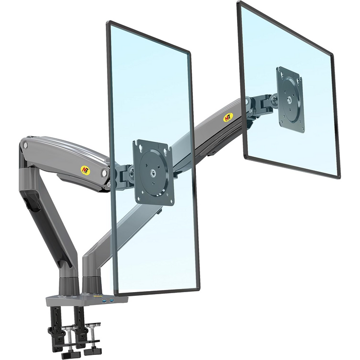 NB North Bayou G75 Dual Monitor Gas Spring Desk Mount – For 22” to 32” Monitors (3–12kg per Arm) – Gunmetal Grey