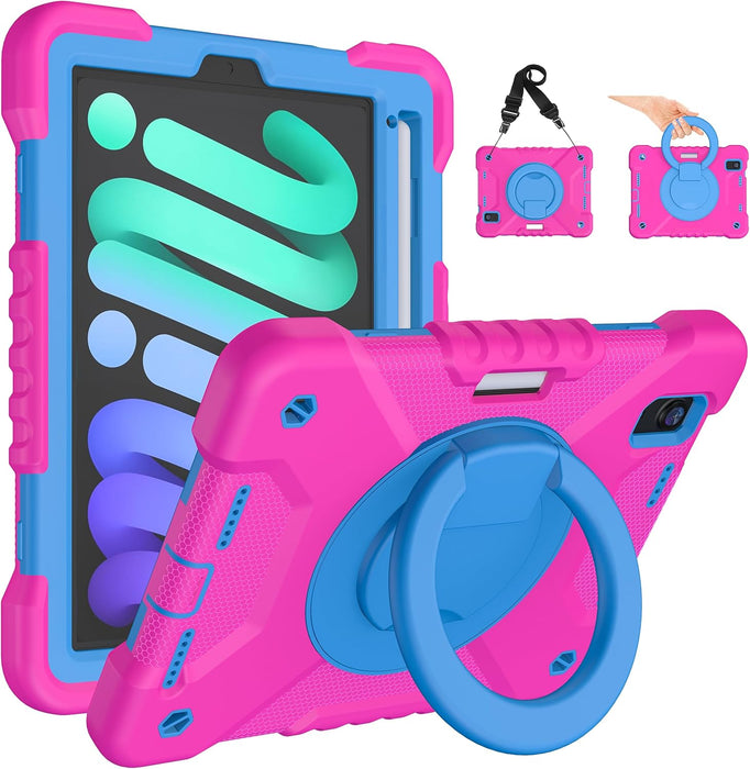 iPad Mini 7 Case (A17 Pro)/iPad Mini 6 Case, 8.3-inch Kids Case With Built-in Pencil Holder, 360° Rotating Handle Stand
