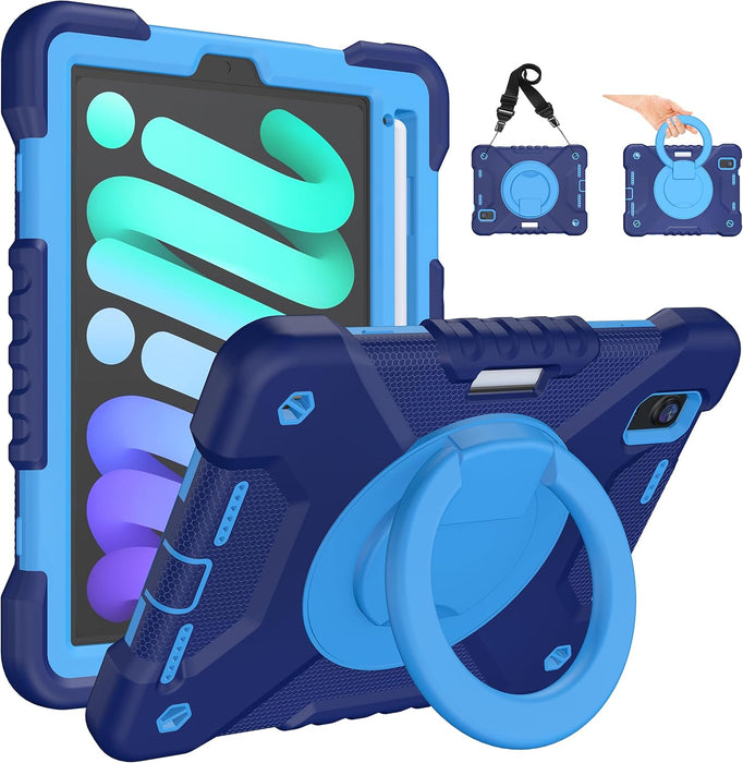 iPad Mini 7 Case (A17 Pro)/iPad Mini 6 Case, 8.3-inch Kids Case With Built-in Pencil Holder, 360° Rotating Handle Stand