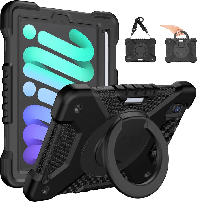 iPad Mini 7 Case (A17 Pro)/iPad Mini 6 Case, 8.3-inch Kids Case With Built-in Pencil Holder, 360° Rotating Handle Stand