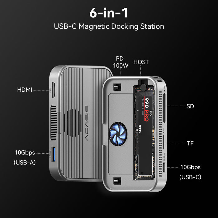 Acasis 10Gbps Magnetic Docking Station & SSD Enclosure for iPhone 15 and later models