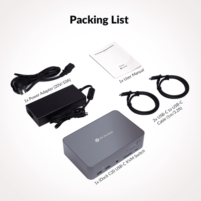 iDock C20 USB-C KVM Switch with Docking Station For 2 Laptops AV Access