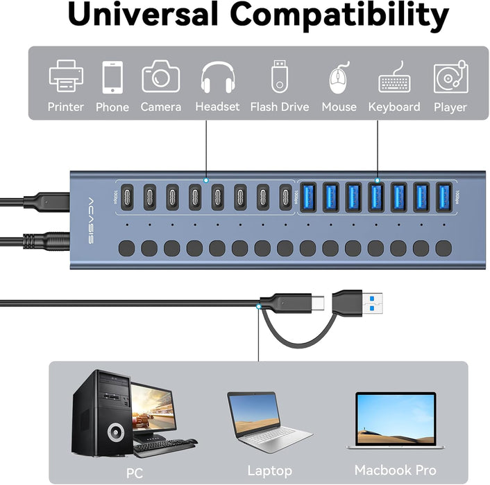Acasis 16-Port 10Gbps USB 3.2 Powered Hub