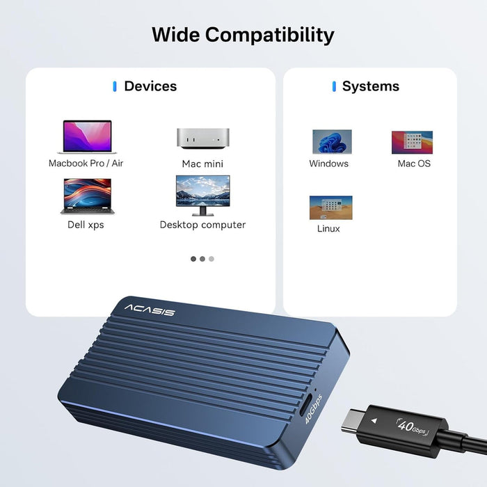 Acasis 40Gbps Tool-Free M.2 NVMe SSD Enclosure Compatible with Thunderbolt 4/3