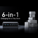 6-in-1 charging station with multiple devices on a black background