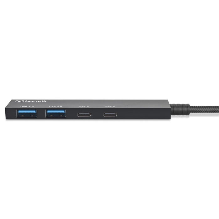 Bonelk Long-Life USB-C 4 In 1 Multiport Slim Hub (Black)