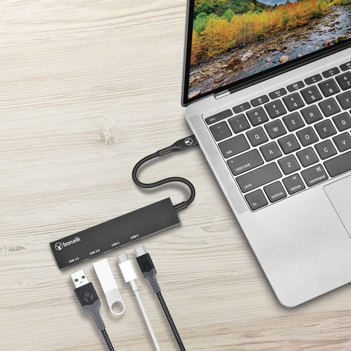 Bonelk Long-Life USB-C 4 In 1 Multiport Slim Hub (Black)