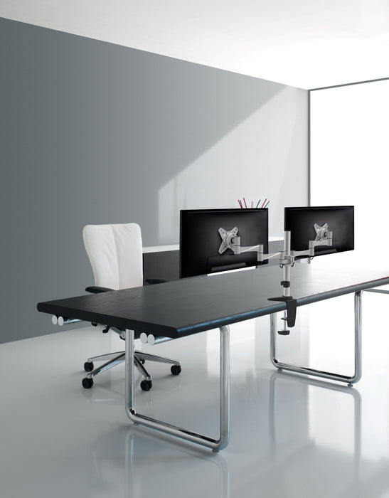 Astrotek Dual Monitor Arm Desk Mount Height Adjustable Stand for 2x LCD Display 23.8" 24" 27" 31.5" 32" 8kg 30° Tilt 180° Swivel 360° Pivot VESA