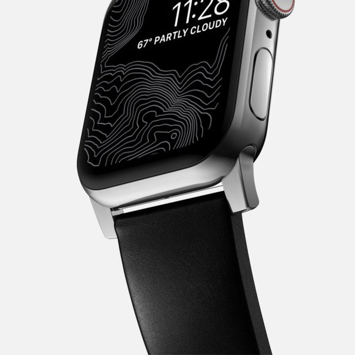 NOMAD Modern Band – Black Horween Leather (Silver Hardware) | Apple Watch (38/40/41mm)