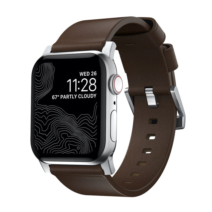 NOMAD Modern Band – Brown Horween Leather (Silver Hardware) | Apple Watch (44–46mm / Ultra)