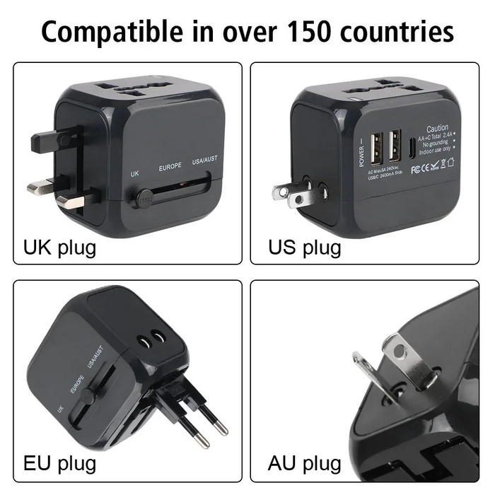 Universal Travel Adapter with Dual USB and USB-C port