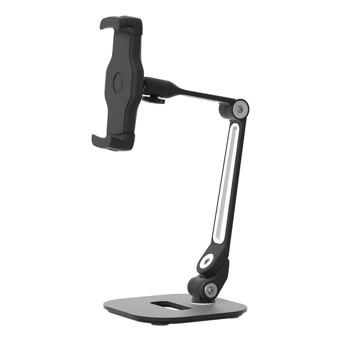 Aluminum Tablet & Phone Stand with Base – Folding 360° Swivel Holder for 5–12.9" Devices - Black