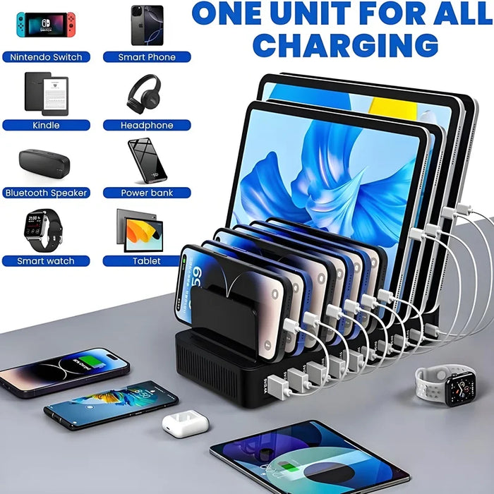 10-Port Multi-Device Charging Station (5 USB-C + 5 USB-A) Ports