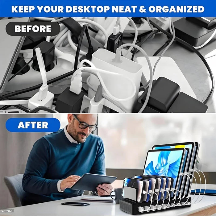 10-Port Multi-Device Charging Station (5 USB-C + 5 USB-A) Ports