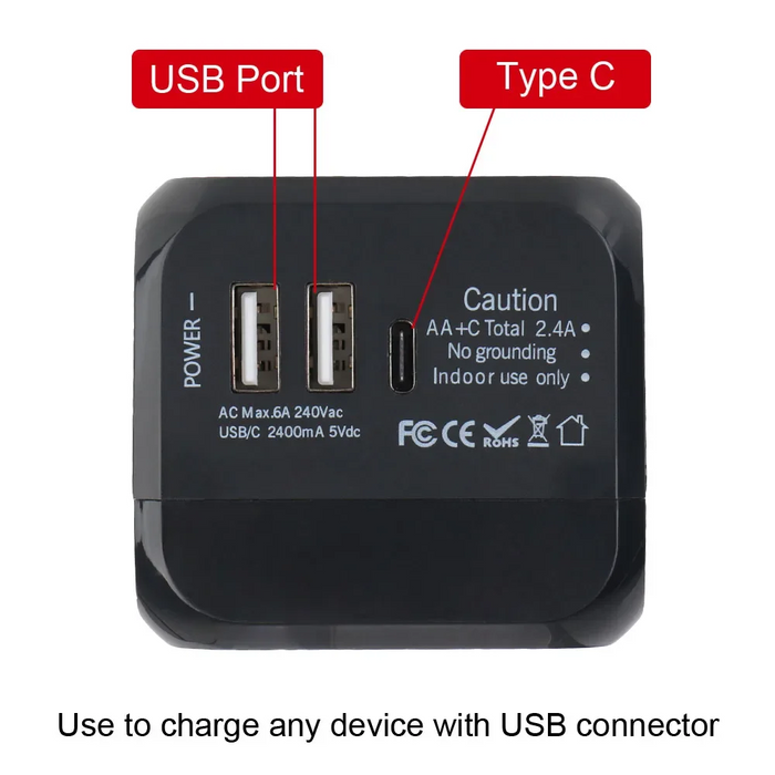 Universal Travel Adapter with Dual USB and USB-C port