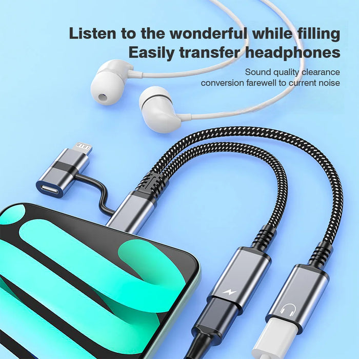 2-in-1 USB-C & Lightning to 3.5mm Headphone Jack and Charging Adapter Macfixit Australia