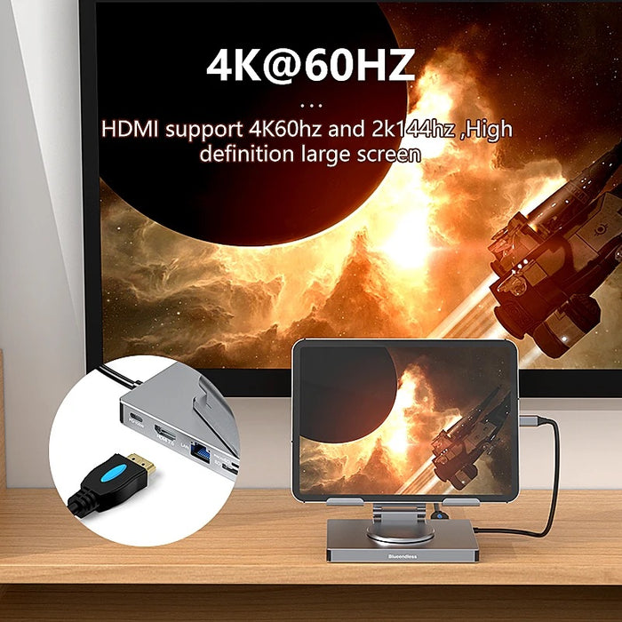 iPad USB-C Docking Station with 360° Rotating Holder (9-in-1 Hub)
