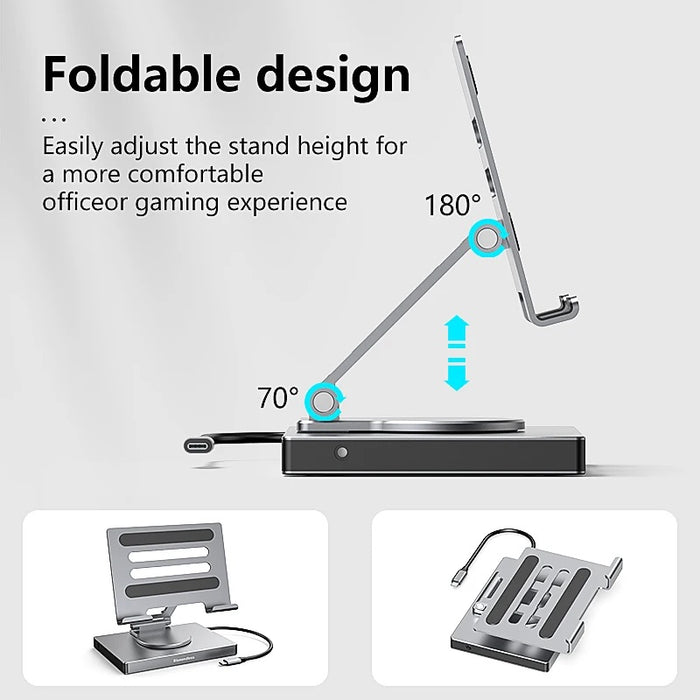 iPad USB-C Docking Station with 360° Rotating Holder (9-in-1 Hub)