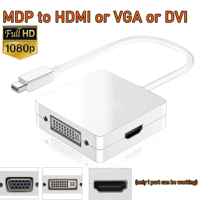 Macfixit Mini DisplayPort - Thunderbolt to HDMI, DVI and VGA Adapter - 3 in 1
