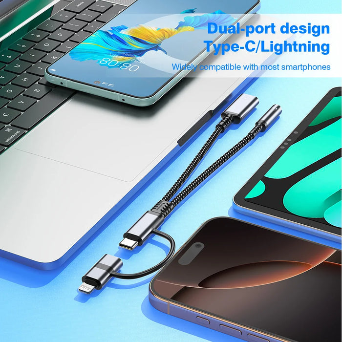 2-in-1 USB-C & Lightning to 3.5mm Headphone Jack and Charging Adapter Macfixit Australia