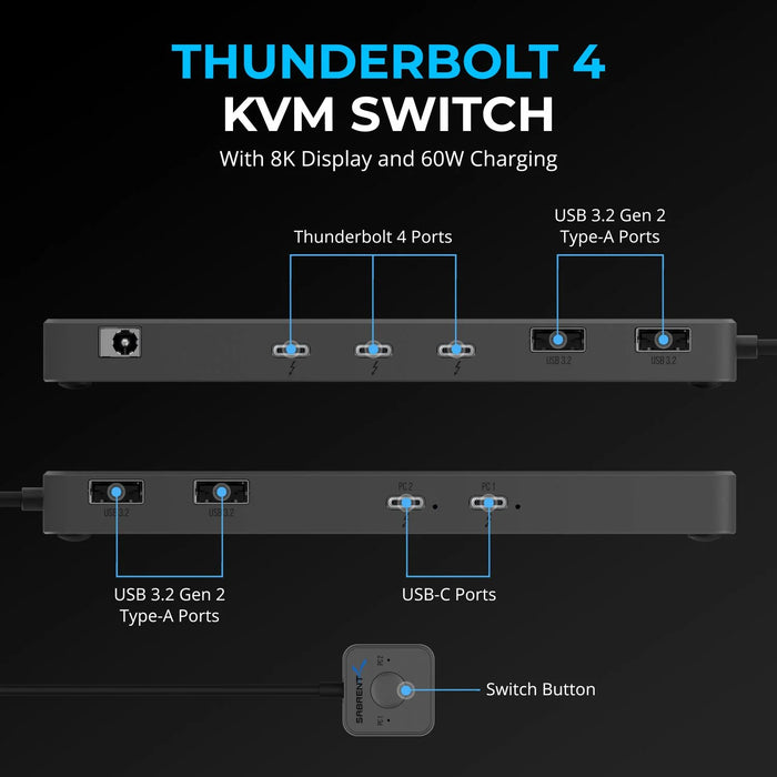 SABRENT Thunderbolt 4 KVM Switch with 8K Display and 60W Charging