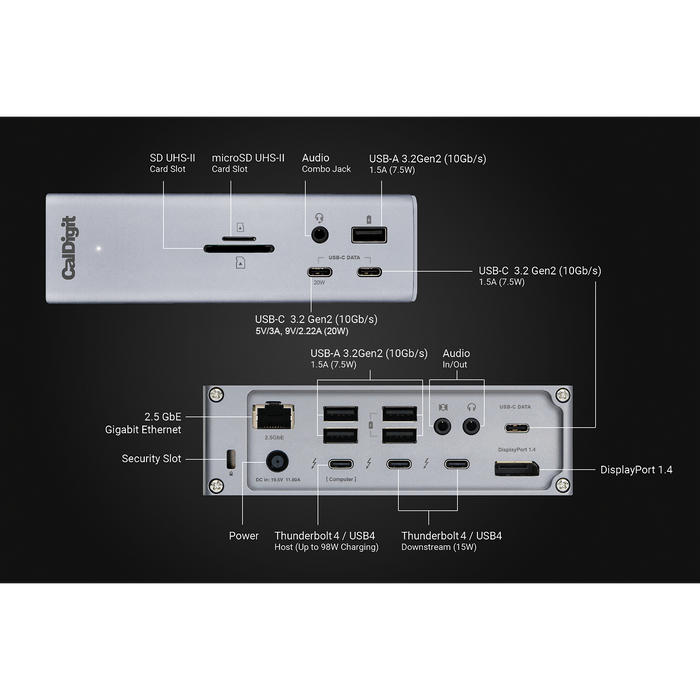 Refurbished CalDigit - TS4 Thunderbolt 4 Docking Station - Space Grey CalDigit