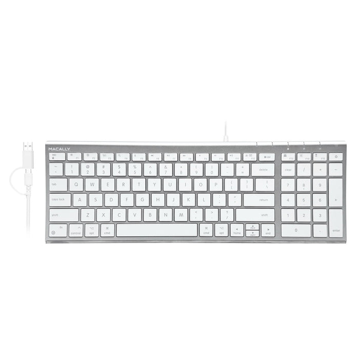 Macally Wired USB Keyboard for Mac - Ultra-Slim Full-Size with Numeric Keypad - Silver Macfixit Australia