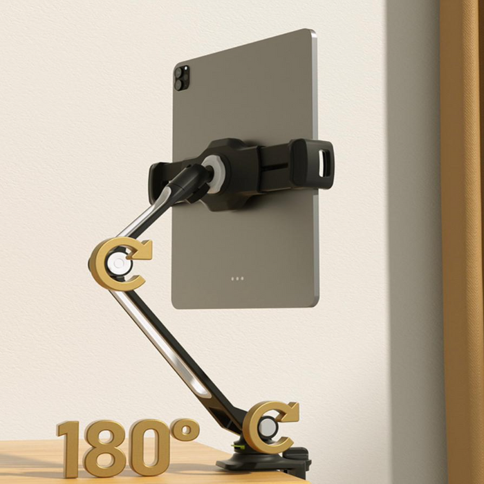 Universal Tablet Mount – Aluminum Long Arm 360° iPad Holder (Black)