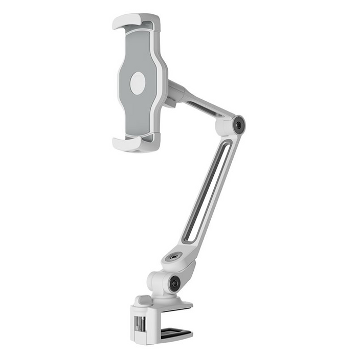Universal Tablet Mount – Aluminum Long Arm 360° iPad Holder (White)