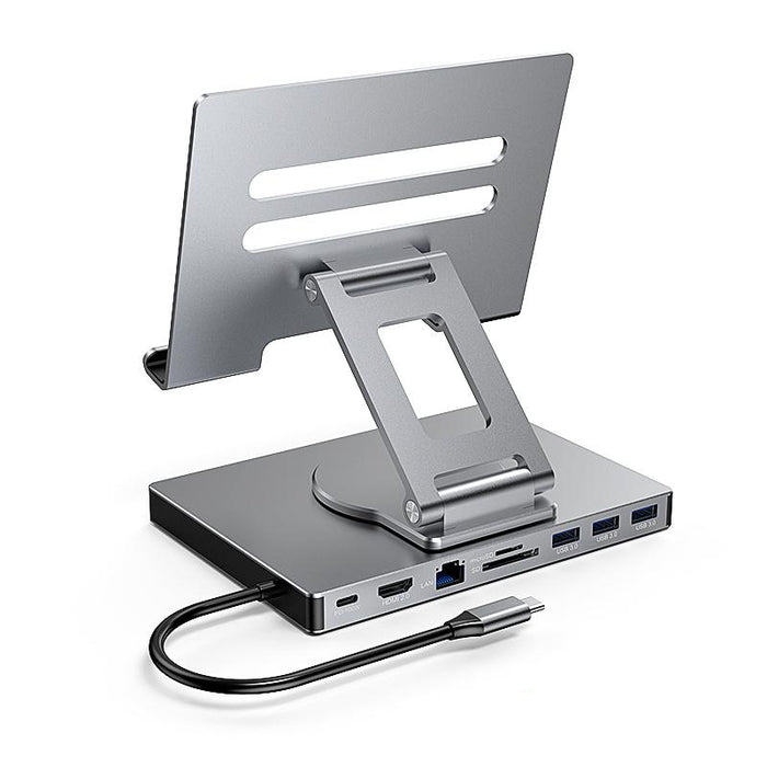 iPad USB-C Docking Station with 360° Rotating Holder (9-in-1 Hub)