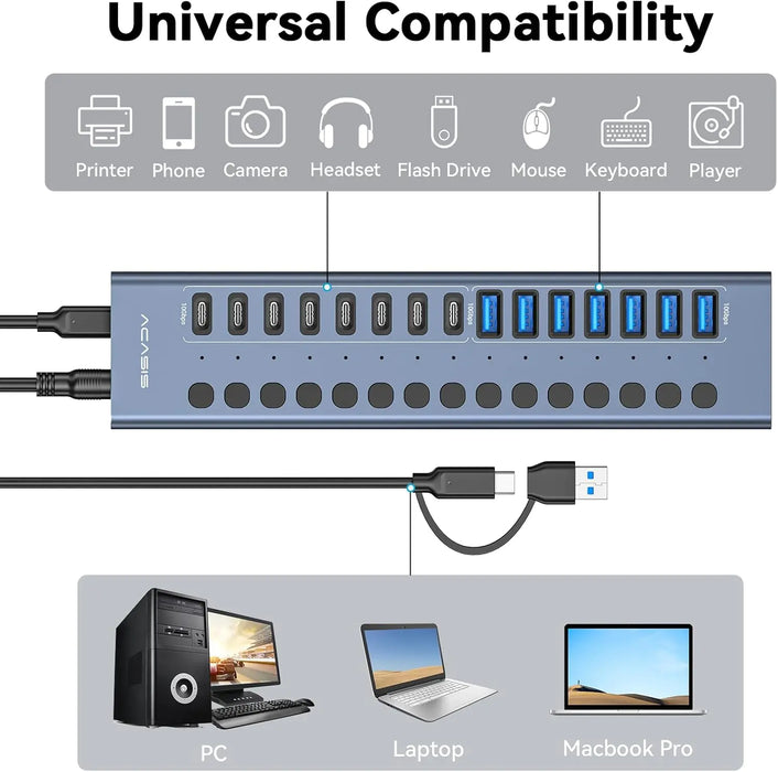 Acasis 16 - Port 10Gbps USB 3.2 Powered Hub - Macfixit Australia
