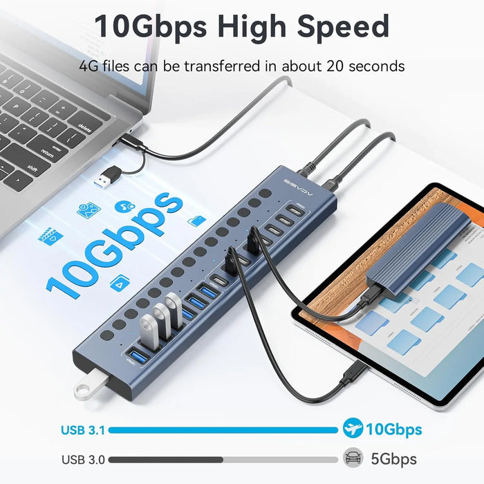Acasis 16 - Port 10Gbps USB 3.2 Powered Hub - Macfixit Australia