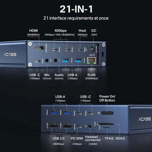 Acasis 21 Ports USB - C 40Gbps Docking Station Compatible with Thunderbolt 4 - Macfixit Australia