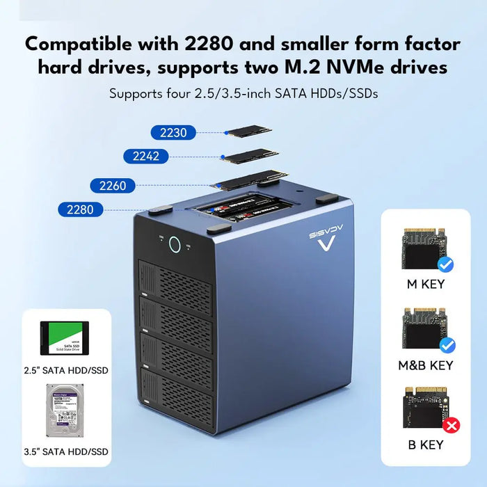 Acasis 40Gbps 6 - Bay Hybrid HDD & NVMe Enclosure (4 HDD + 2 NVMe SSD) - Macfixit Australia
