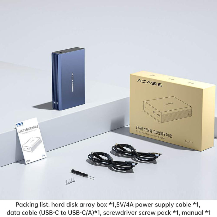 Acasis Dual Bay 2.5 Inch USB - C to SATA HDD SSD RAID Enclosure - Macfixit Australia