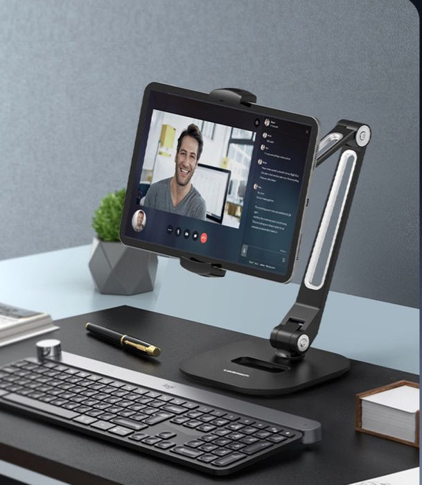 Aluminum Tablet & Phone Stand with Base – Folding 360° Swivel Holder for 5–12.9" Devices - Black - Macfixit Australia