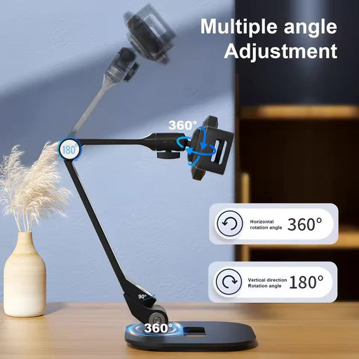 Aluminum Tablet & Phone Stand with Base – Folding 360° Swivel Holder for 5–12.9" Devices - Black - Macfixit Australia