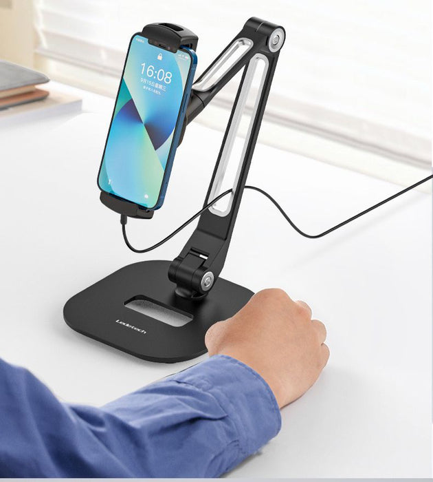 Aluminum Tablet & Phone Stand with Base – Folding 360° Swivel Holder for 5–12.9" Devices - Black - Macfixit Australia