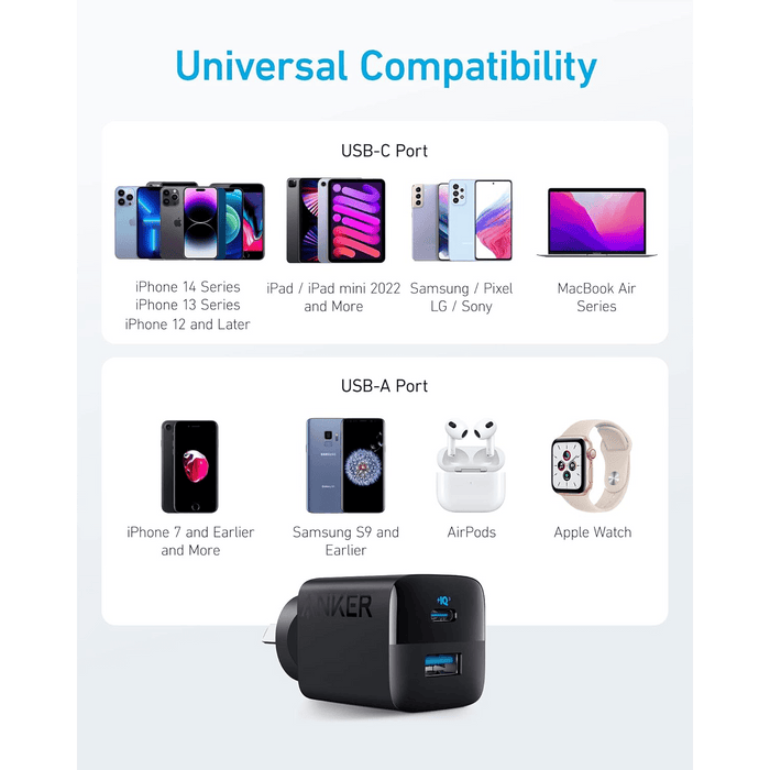 Anker 33W 2-Port Compact USB Wall Charger, Black - Macfixit Australia