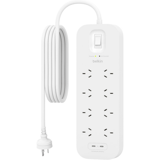 Belkin Connect 8 - Outlet Surge Protector with Dual USB - C 30W, 2M Power Cord - Macfixit Australia
