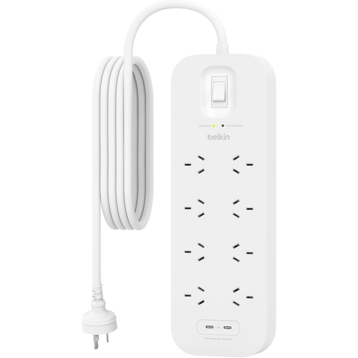 Belkin Connect 8 - Outlet Surge Protector with Dual USB - C 30W, 2M Power Cord - Macfixit Australia