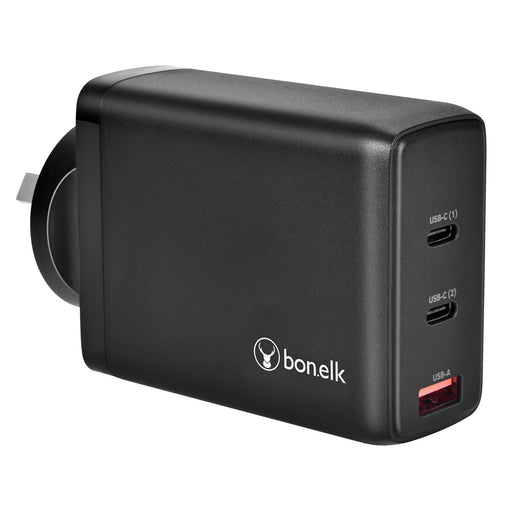 Bonelk 100W PD GaN Wall Charger, 2 x USB - C / 1 x USB - A - Black - Macfixit Australia