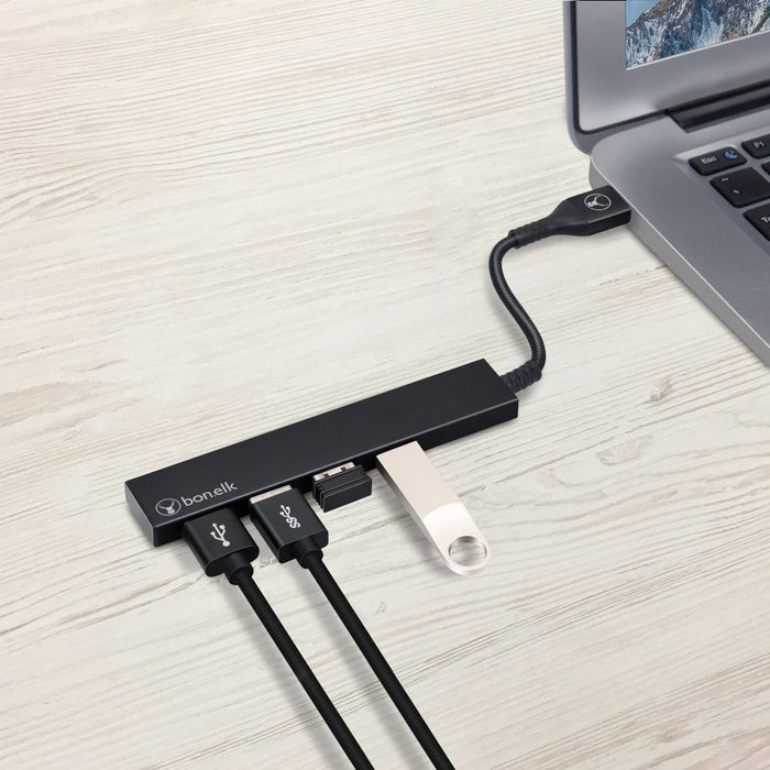 Bonelk Long - Life USB - A to 4 Port USB 3.0 Slim Hub (Black) - Macfixit Australia