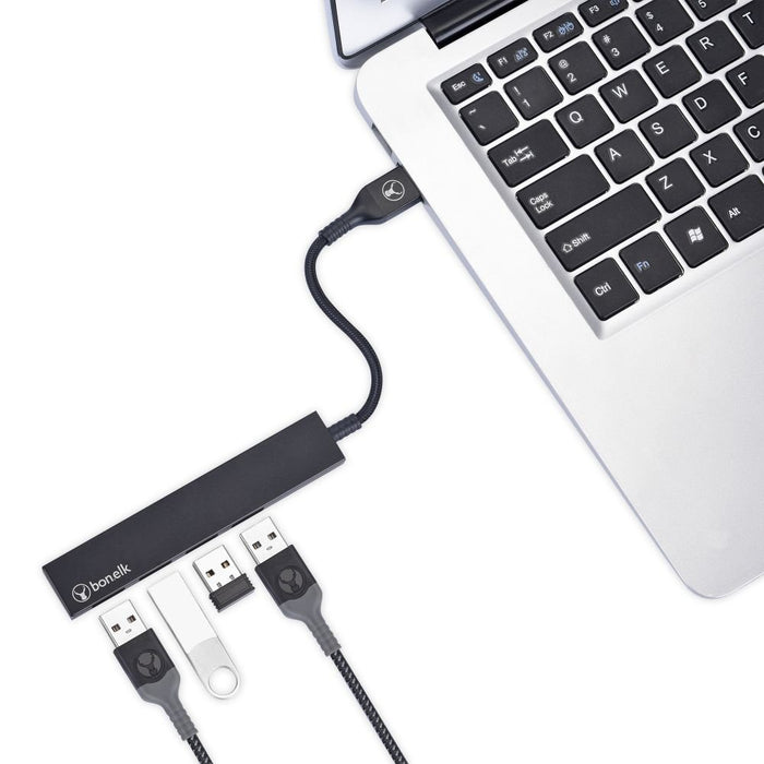 Bonelk Long - Life USB - A to 4 Port USB 3.0 Slim Hub (Black) - Macfixit Australia